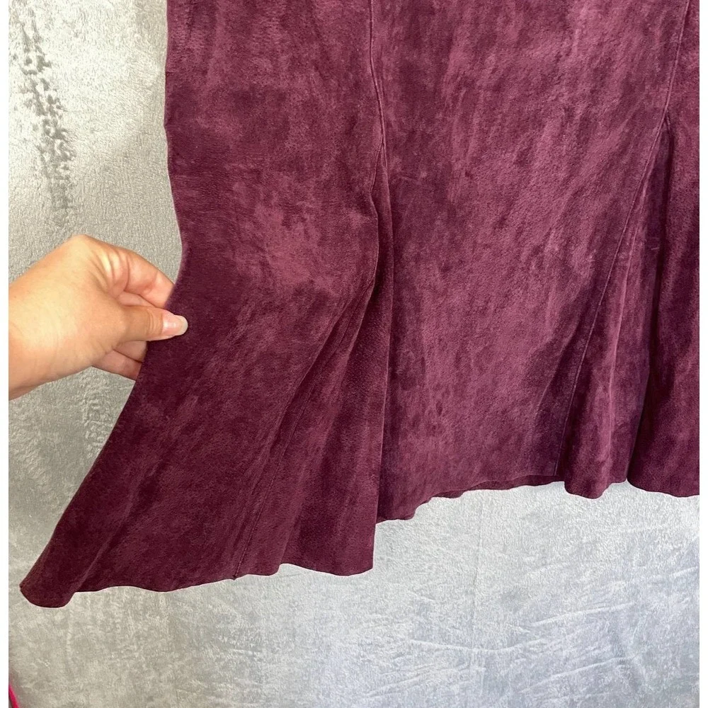 JG Hook Vintage Genuine Suede Leather Burgundy Witchy Whimsigoth Midi Skirt 18